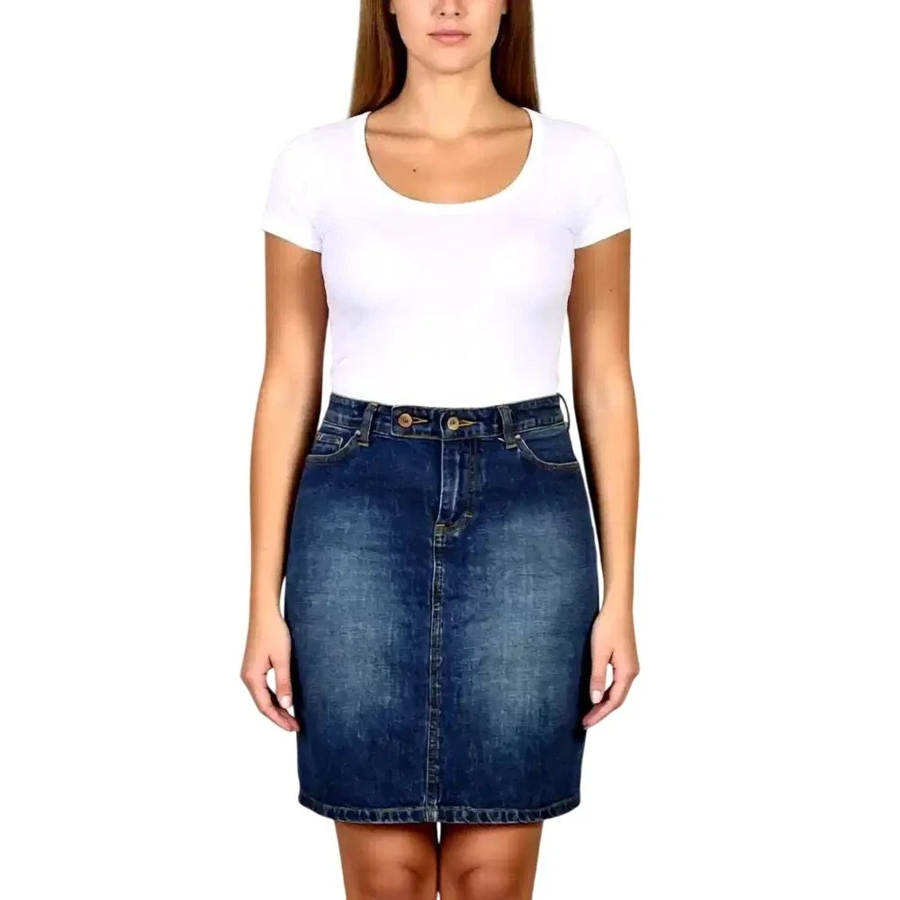 Tommy Hilfiger Womens Denim Pencil‎ Skirt Medium Wash Cinch Back Blue Size 8